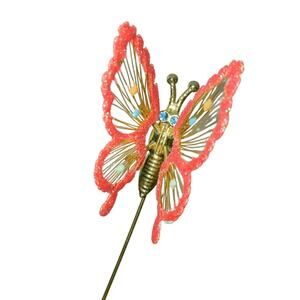 Vintage Red Wings Sparkly Gold Tone Butterfly Stick Pin